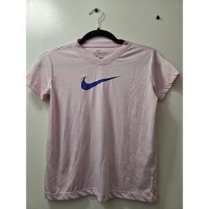 Kids Nike Dri-FIT Pink V-Neck Short Sleeve Tee Shirt Size Medium